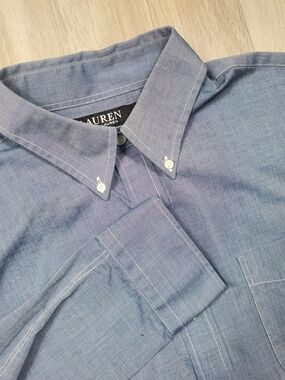 LAUREN RALPH LAUREN Mens Size 16.5 34/35 Blue Slim Fit Button Down Shirt
